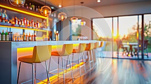 illustration of yellow bar stools at a bar counter photo