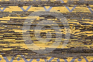 Yellow Barn Wooden Wall Planking Horizontal Texture. Old Wood Slats Rustic Shabby Empty Background. Paint Peeled Brown Weathered I