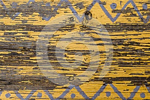 Yellow Barn Wooden Wall Planking Horizontal Texture. Old Wood Slats Rustic Shabby Empty Background. Paint Peeled Brown Weathered I