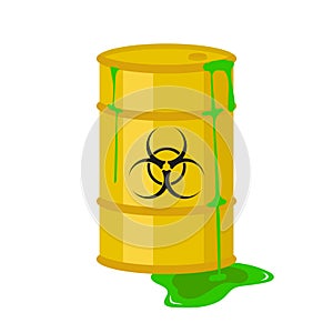 Yellow barrel of biohazard waste. Vector illustration.