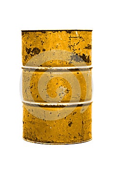 Yellow Barrel Oil rust old isolated on white background