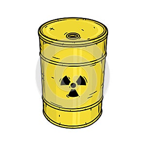 Yellow barrel with radioactive waste isolated on a white background