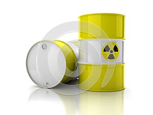 Yellow barrels with sign of radiation