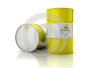 Yellow barrels with sign of radiation