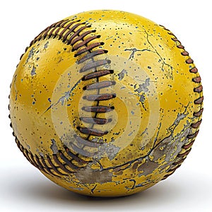 A yellow baseball sits serenely on a white background, contrasting with its vibrant color.