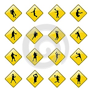Yellow basketball sign icons