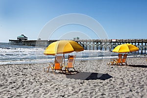 Yellow Beach Chairs under Umbrella South Carolina photo