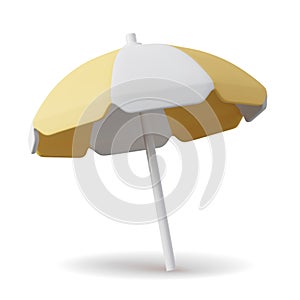 Yellow beach umbrella isolated on white background. Vector illustration in 3d style