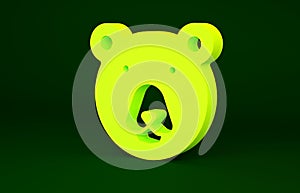 Yellow Bear head icon isolated on green background. Minimalism concept. 3d illustration 3D render