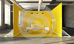 yellow bedroom popup exhibition booth