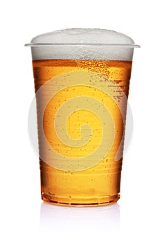 Yellow beer in a plastic disposable cup