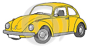Yellow beetle line art retro car