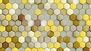 Yellow beige abstract background with hexagons. 3d illustration, 3d rendering