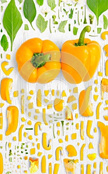 Yellow Bell Pepper Slice and Leaf Collection