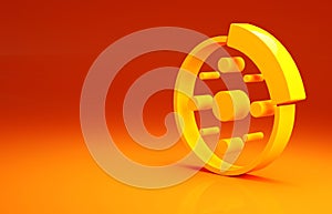 Yellow Bicycle brake disc icon isolated on orange background. Minimalism concept. 3d illustration 3D render