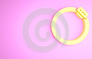 Yellow Bicycle brake disc icon isolated on pink background. Minimalism concept. 3d illustration 3D render