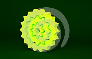 Yellow Bicycle cassette mountain bike icon isolated on green background. Rear Bicycle Sprocket. Chainring crankset with