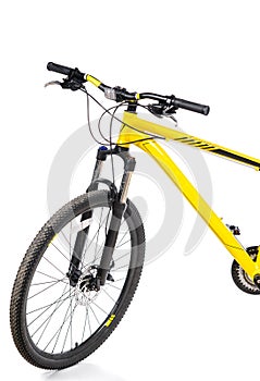 yellow bicycle on a studio white background