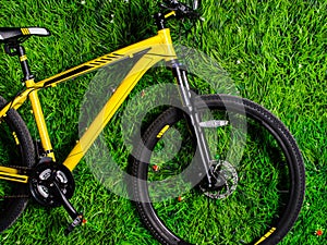 yellow bicycle on a studio white background