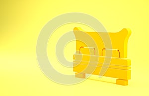 Yellow Big bed for two or one person icon isolated on yellow background. Minimalism concept. 3d illustration 3D render