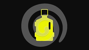 Yellow Big bottle with clean water icon isolated on black background. Plastic container for the cooler. 4K Video motion