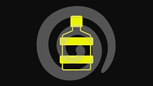 Yellow Big bottle with clean water icon isolated on black background. Plastic container for the cooler. 4K Video motion