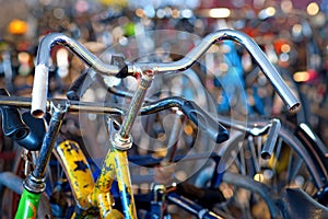 Yellow bike in bicycle park