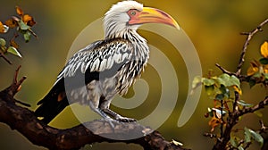 Yellow-billed Hornbill on a Branch - AI Generated