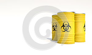 yellow bins with bacteriological warning sign on a white background