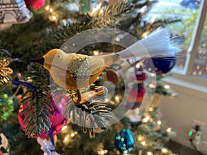 Yellow Bird Clip on Christmas Ornament