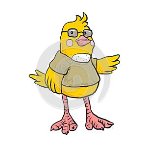 Yellow bird with glasses.cartoon bird