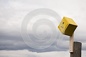 Yellow Birdhouse On A Post