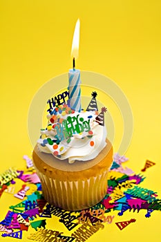 Yellow Birthday Cupcake