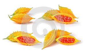 Yellow bittermelon on white background