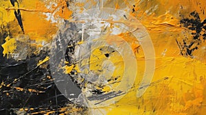 Yellow And Black Abstract Painting With Brush Strokes photo
