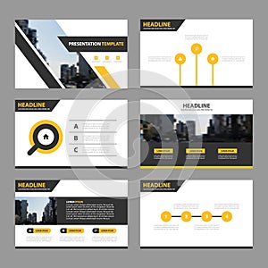 Yellow black Abstract presentation templates, Infographic elements template flat design set for annual report brochure flyer