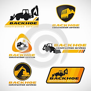 Yellow and black Backhoe construction service logo vector set design