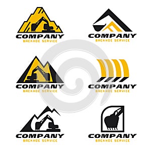 Yellow and black Backhoe service logo vector set design