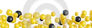 Yellow and black balloons line isolated on white background. Vibrant footer or header. Border, row. Cut out design