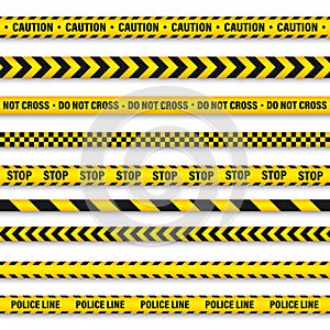 Yellow And Black Barricade Construction Tape. Police Warning Line. Brightly Colored Danger or Hazard Stripe. Vector