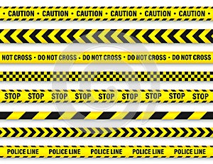 Yellow And Black Barricade Construction Tape. Police Warning Line. Brightly Colored Danger or Hazard Stripe. Vector