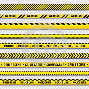 Yellow And Black Barricade Construction Tape On Transparent Background. Police Warning Line. Brightly Colored Danger or