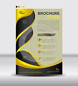 Yellow and black Brochure flyer template,newsletter design, Leaf