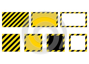 Yellow and black caution tape frame. Warning sign stripe border set. Vector illustration of construction ribbon