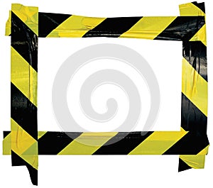 Yellow Black Caution Warning Tape Notice Sign Frame, Horizontal Adhesive Sticker Background, Diagonal Hazard Stripes Signal Safety