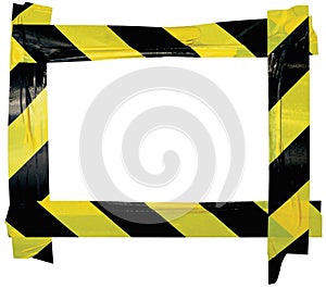 Yellow Black Caution Warning Tape Notice Sign Frame, Horizontal Adhesive Sticker Background, Diagonal Hazard Stripes Signal Safety