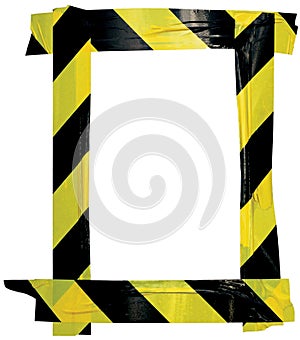 Yellow Black Caution Warning Tape Notice Sign Frame, Vertical Adhesive Sticker Background, Diagonal Hazard Stripes Safety Signal