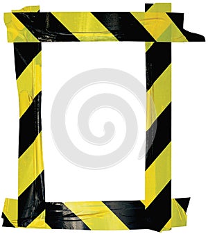 Yellow Black Caution Warning Tape Notice Sign Frame, Vertical Adhesive Sticker Background, Diagonal Hazard Stripes Signal Safety