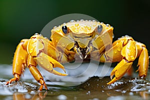 Yellow black crab caught in the forest