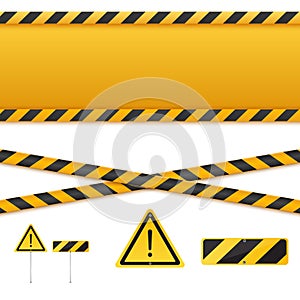 Yellow and black danger tapes. Caution lines isolated. Vector illustration